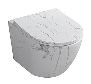 Унитаз подвесной CeruttiSpa SELLA Aria Tornado MMW CT9532 безободковый, смыв торнадо, с крышкой микролифт, мрамор белый матовый купить в интернет-магазине Sanbest