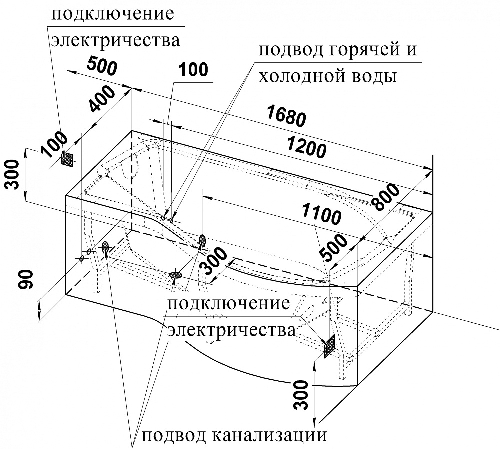 Ванна акриловая Vannesa Миранда 2-78-0-1-209 168х95 купить в интернет-магазине Sanbest