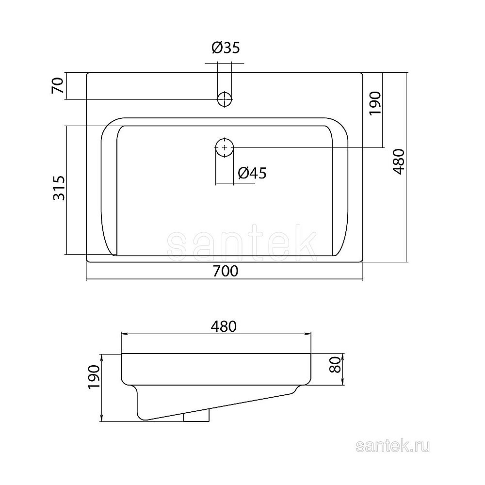 Раковина мебельная Santek Тигода 70 1.WH30.2.083 белая купить в интернет-магазине Sanbest