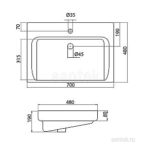 Раковина мебельная Santek Тигода 70 1.WH30.2.083 белая купить в интернет-магазине Sanbest