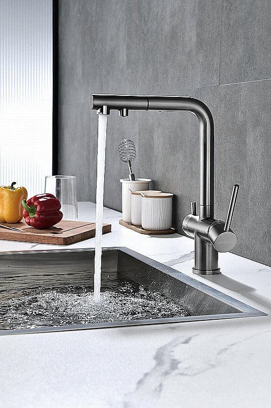 Смеситель для кухни Paulmark Serpentine Se213222-GM вороненая сталь купить в интернет-магазине сантехники Sanbest