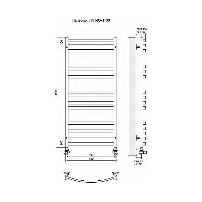 Полотенцесушитель водяной Terminus Палермо П15 500x1136 купить в интернет-магазине сантехники Sanbest