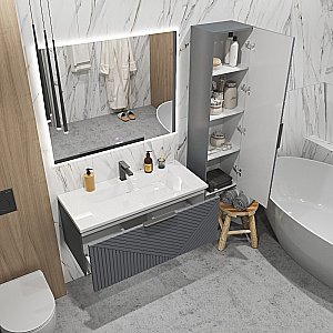 Тумба с раковиной подвесная Grossman БЛИСС 100 с 1 ящ, графит матовая для ванной в интернет-магазине Sanbest