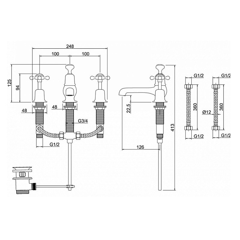 Смеситель для раковины Burlington CL12-QT GOLD золото купить в интернет-магазине сантехники Sanbest