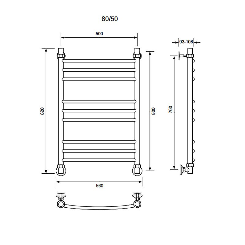 Полотенцесушитель водяной Veconi Nemi-A N8050B-A черный купить в интернет-магазине сантехники Sanbest