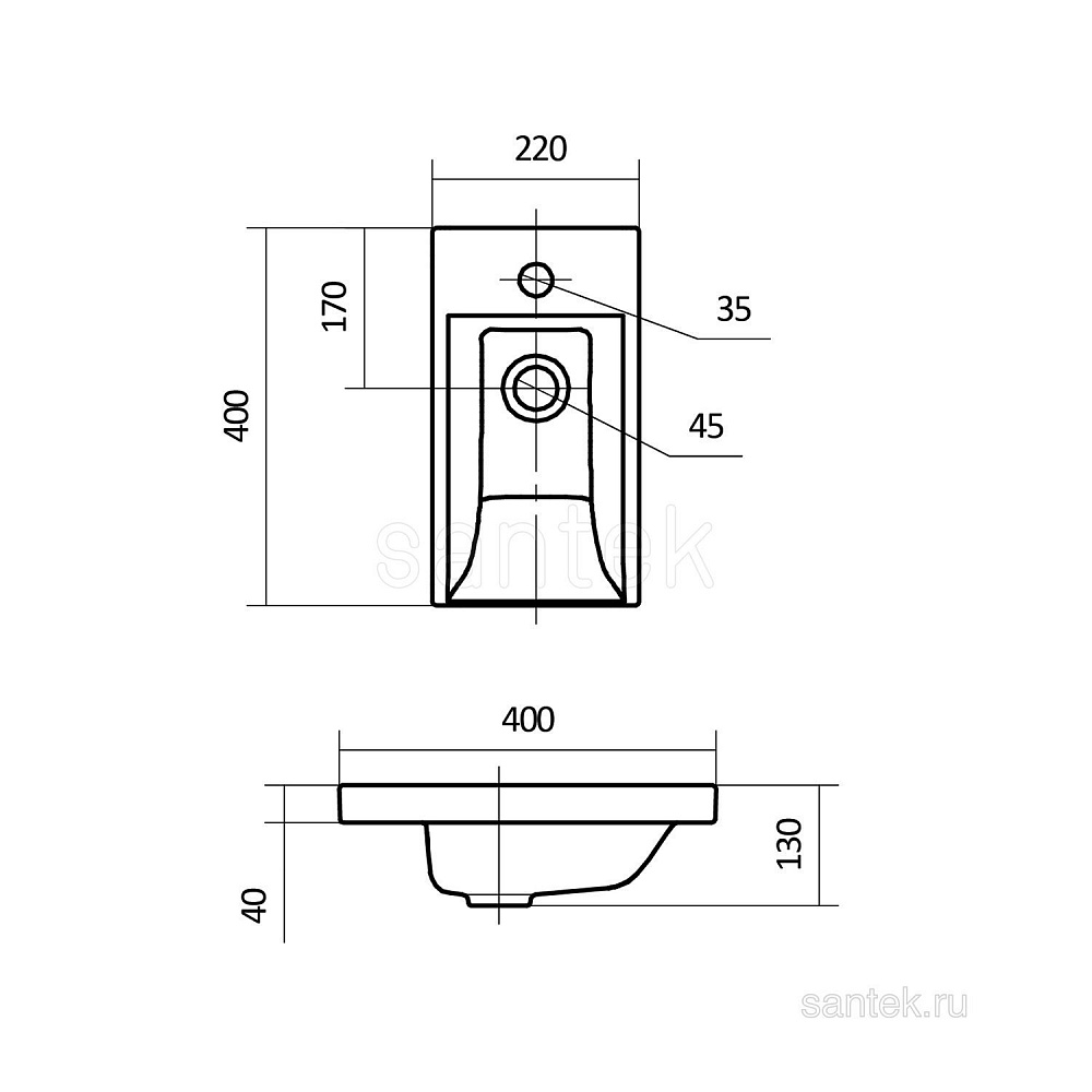 Раковина мебельная Santek Миранда 40 1.WH30.2.500 белая купить в интернет-магазине Sanbest