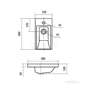 Раковина мебельная Santek Миранда 40 1.WH30.2.500 белая купить в интернет-магазине Sanbest