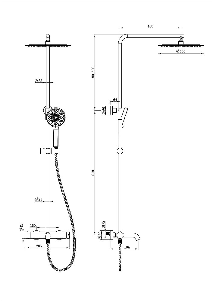 Душевая система WONZON & WOGHAND STICK WW-88739017-CR хром купить в интернет-магазине сантехники Sanbest
