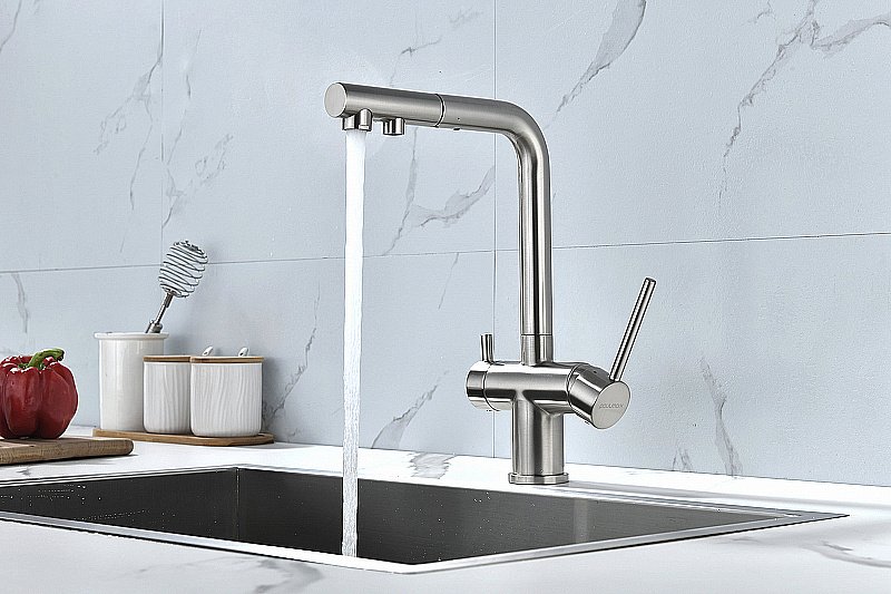 Смеситель для кухни Paulmark Serpentine Se213222-BS брашированная сталь купить в интернет-магазине сантехники Sanbest