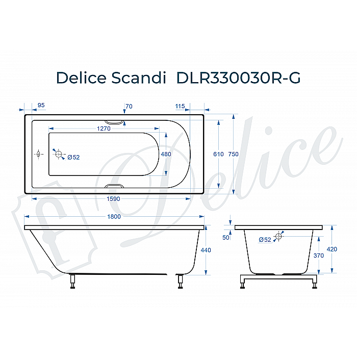 Ванна Delice Scandi DLR330030R-G 180х75 белая/ручки хром купить в интернет-магазине Sanbest
