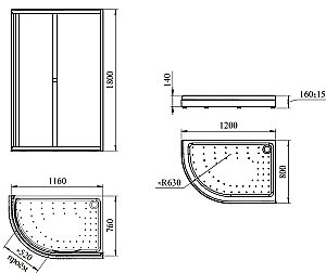 Душевой уголок Радомир Соул 3 120х80 с поддоном, стекло прозрачное/профиль черный купить в интернет-магазине Sanbest