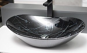 Раковина накладная CeramaLux NC 60,5 7404BM черный мрамор купить в интернет-магазине Sanbest