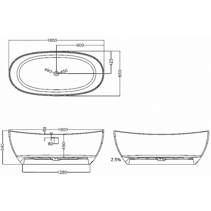 Ванна Abber Stein 180x85 AS9615-1.8 белая матовая купить в интернет-магазине Sanbest