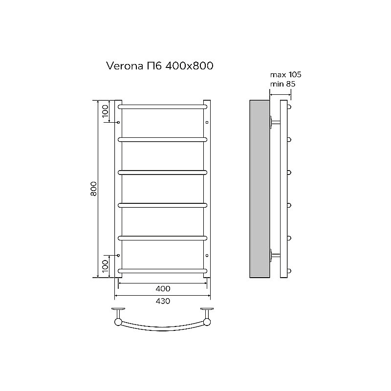 Полотенцесушитель водяной Azario VERONA П6 400х800 AZ04148 хром купить в интернет-магазине сантехники Sanbest