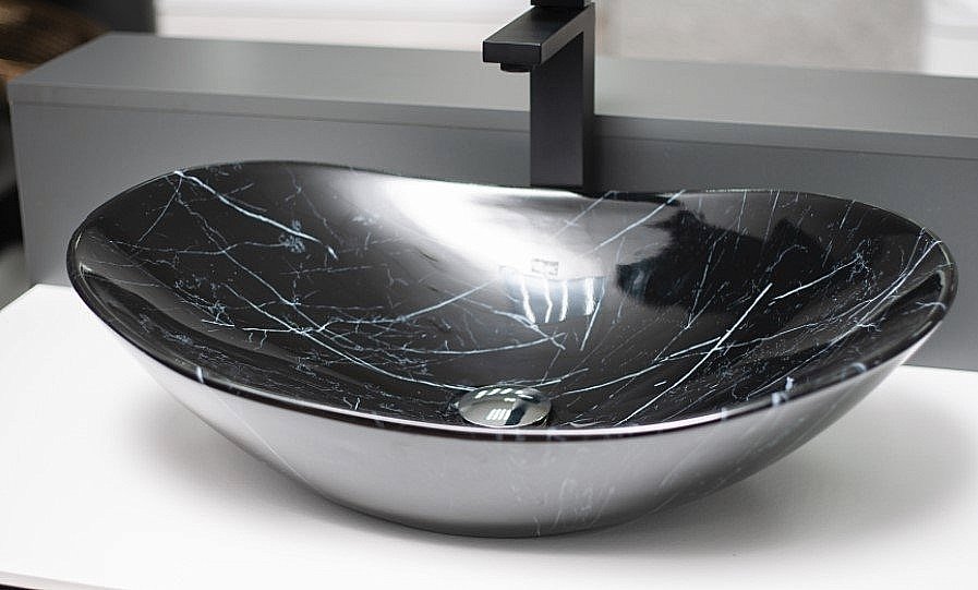 Раковина накладная CeramaLux NC 60,5 7404BM черный мрамор купить в интернет-магазине Sanbest