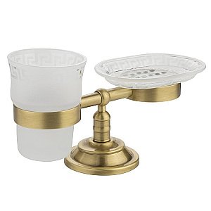 Держатель со стаканом и мыльницей настольный Migliore Mirella матовое стекло с декором/бронза купить в интернет-магазине сантехники Sanbest