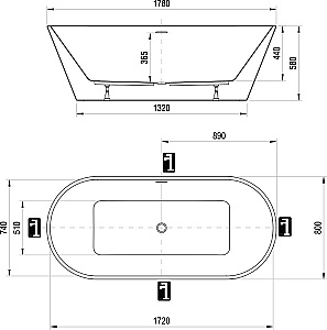 Ванна акриловая Ravak SOLO 178x80 XC00100050 белая/слив-перелив белый купить в интернет-магазине Sanbest