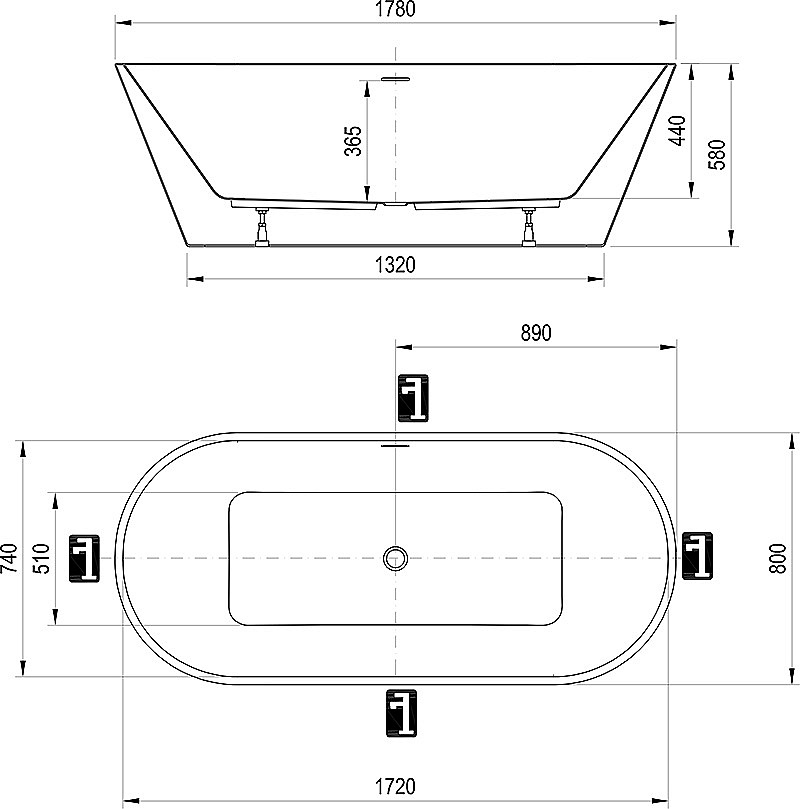 Ванна акриловая Ravak SOLO 178x80 XC00100050 белая/слив-перелив белый купить в интернет-магазине Sanbest
