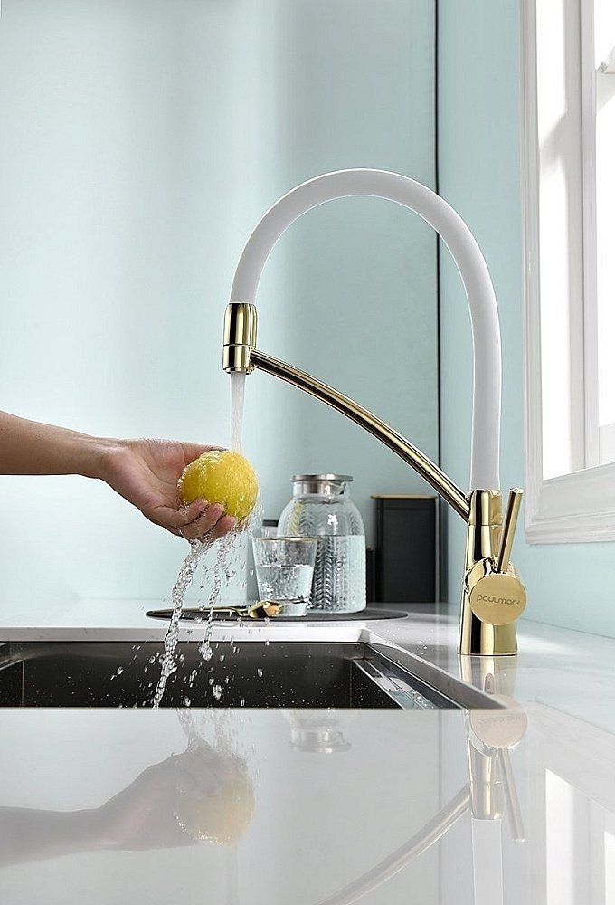 Смеситель для кухни Paulmark Sigen Si213111-GW Золото, Белый купить в интернет-магазине сантехники Sanbest