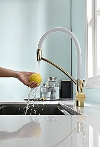 Смеситель для кухни Paulmark Sigen Si213111-GW Золото, Белый купить в интернет-магазине сантехники Sanbest