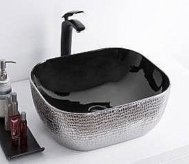 Раковина накладная Ceramalux NC 50 D1302H020 серебро, черная купить в интернет-магазине Sanbest