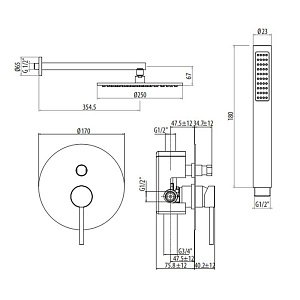 Душевая система Gattoni Circle Two 9190/PDNO (аналог 9090/PDNO) купить в интернет-магазине сантехники Sanbest