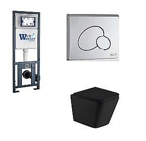Унитаз с инсталляцией WeltWasser MARBERG 410+GELBACH 043 GL-BL+MAR 410 RD CR черный/кнопка хром, безободковый, с крышкой микролифт, слив торнадо купить в интернет-магазине Sanbest