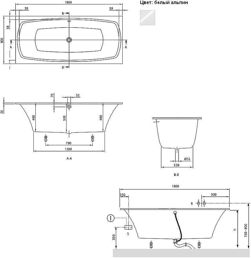 Ванна квариловая Villeroy&Boch My Art UBQ180MYA2V-01 180x80 белая купить в интернет-магазине Sanbest