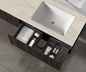 Тумба с раковиной Vincea Luxe 140 VMC-4LX140WN/VWTB-4LX140QBG натуральный орех для ванной в интернет-магазине Sanbest