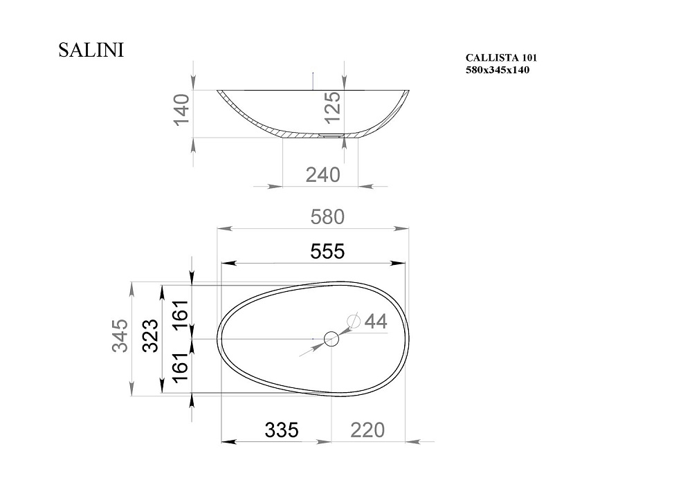 Раковина накладная Salini CALLISTA 1101101GRH глянцевая купить в интернет-магазине Sanbest