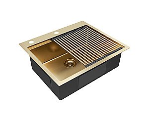 Кухонная мойка Paulmark KRONER-PRO 59 PM705951-BG+R405-BG брашированное золото купить в интернет-магазине сантехники Sanbest