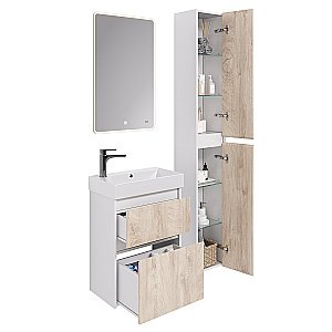 Тумба с  раковиной подвесная/напольная Dreja SLIM 55 белый глянец/дуб кантри для ванной в интернет-магазине Sanbest