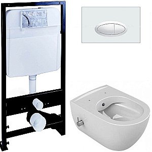 Унитаз Boheme Bianca 963-2 с инсталяцией и кнопкой 665-W белый глянцевый/белый, безободковый, с функцией биде купить в интернет-магазине Sanbest