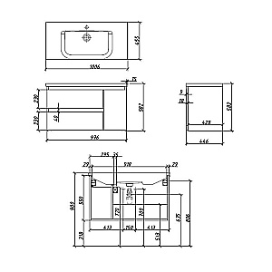 Тумба с раковиной Caprigo Forte 100 два ящика, одна дверь справа, бланж для ванной в интернет-магазине Sanbest