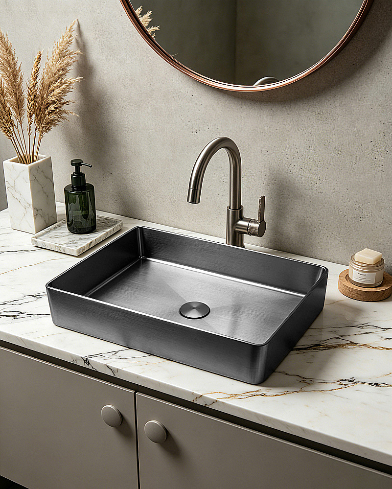 Раковина накладная ABBER Wasser Kreis 51 AF2400GM оружейная сталь купить в интернет-магазине Sanbest