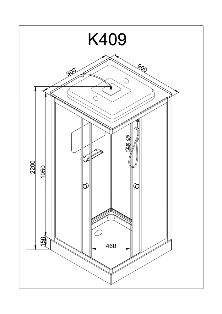 Душевая кабина Deto K409S 90x90 с электрикой прозрачная/хром купить в интернет-магазине Sanbest