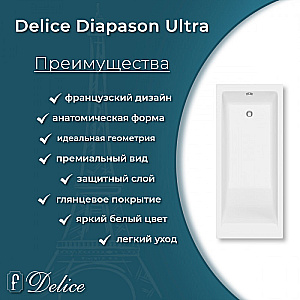 Ванна с узким бортом Delice Diapason DLR330050-G 170х75 белая купить в интернет-магазине Sanbest