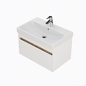 Тумба с раковиной Акватон Марти 70 белая/дуб эндгрейн для ванной в интернет-магазине Sanbest