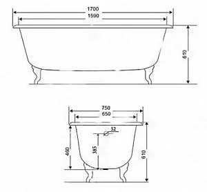 Ванна чугунная Elegansa Gretta V0000047 170x75 белая купить в интернет-магазине Sanbest