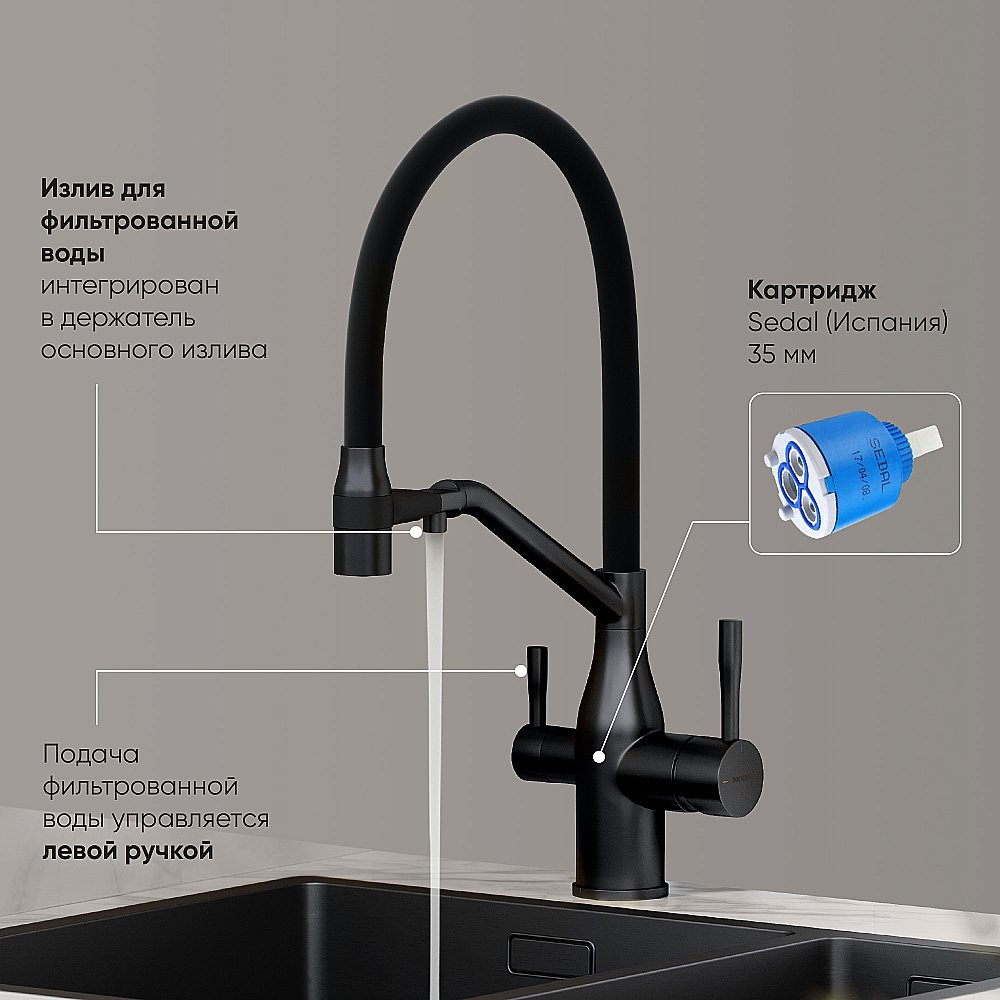 Смеситель для кухни Sancos Orta SC4008MB черный матовый купить в интернет-магазине сантехники Sanbest