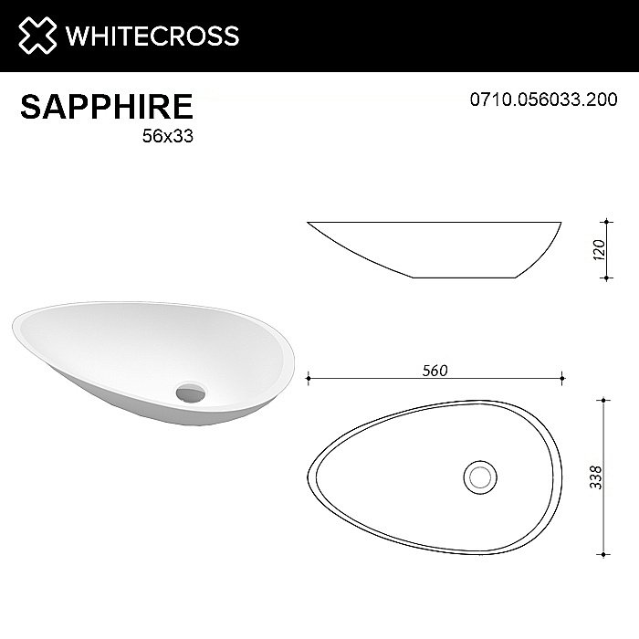 Раковина накладная WhiteCross SAPPHIRE 56 0710.056033.200 белая матовая купить в интернет-магазине Sanbest