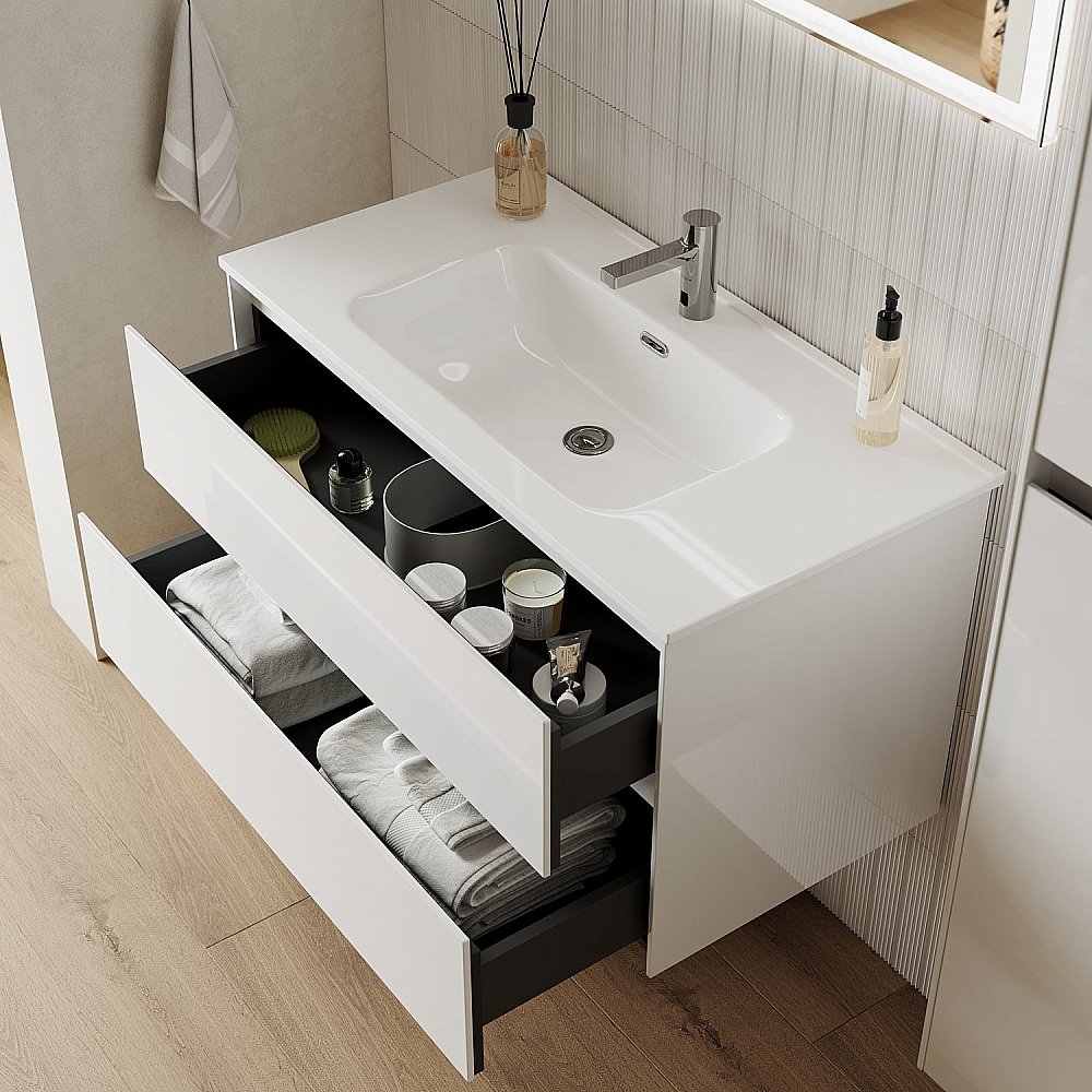 Тумба с раковиной Sancos Cento CN60W белый глянец для ванной в интернет-магазине Sanbest