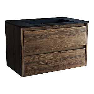 Тумба с раковиной Vincea Gio 80 VMC-2G800CO/VBS-13980MB тёмный дуб/раковина черная для ванной в интернет-магазине Sanbest