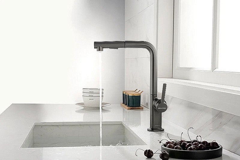 Смеситель для кухни Paulmark Neo Ne214419-GM вороненая сталь купить в интернет-магазине сантехники Sanbest