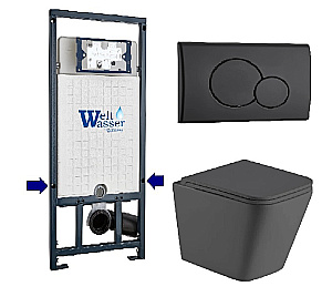 Унитаз подвесной WeltWasser WW GELBACH 10000012044 с крышкой микролифт, безободковый, смыв торнадо, в комплекте с инсталяцией, серый матовый купить в интернет-магазине Sanbest