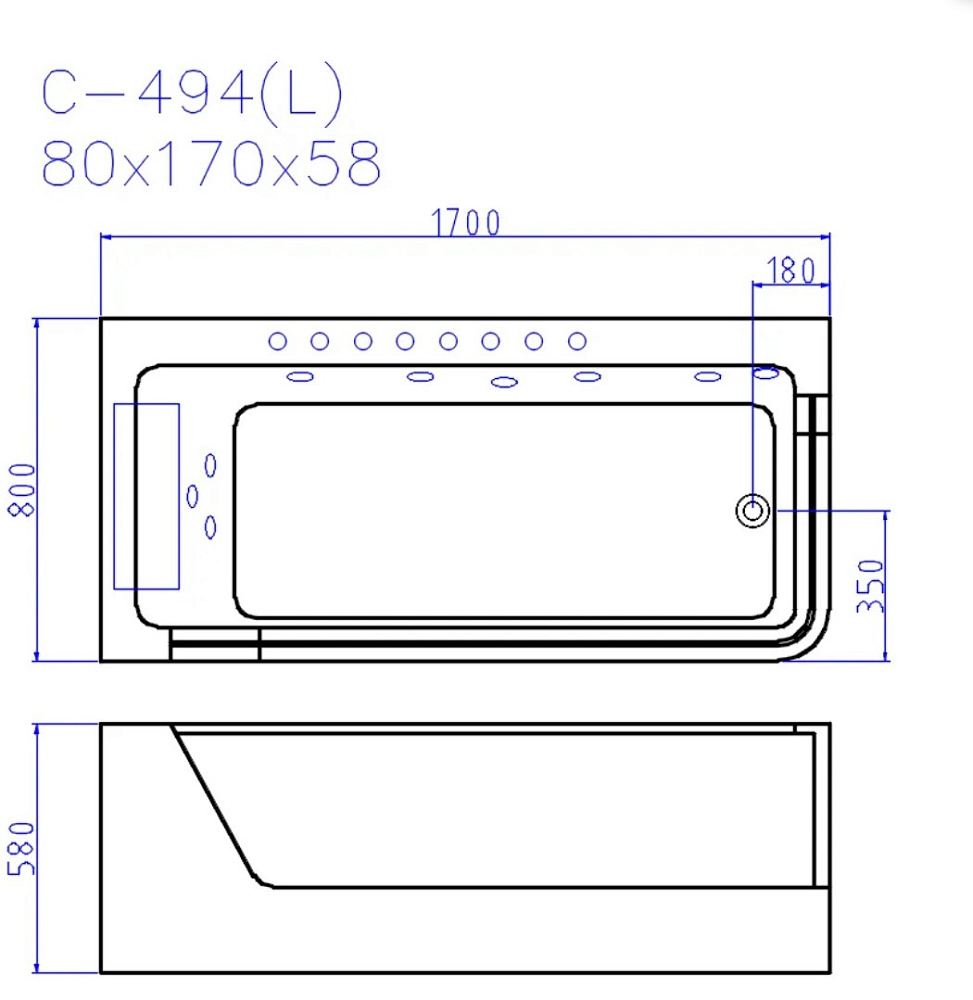 Акриловая ванна CeruttiSpa C-494-17L 170x80 купить в интернет-магазине Sanbest