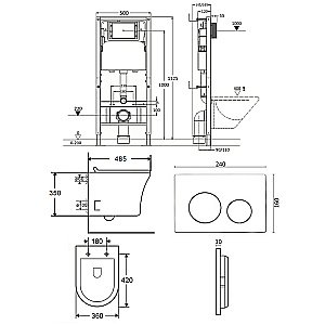 Унитаз подвесной Orange CI01-100W+APB144 безободковый, с крышкой микролифт, с инсталляцией, белый/кнопка черная купить в интернет-магазине Sanbest