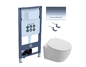 Унитаз подвесной с инсталляцией Aquatek Сириус SET AQUATEK СИРИУС PNS-07 4в1 белый/кнопка хром, безободковый, с крышкой микролифт, слив торнадо купить в интернет-магазине Sanbest