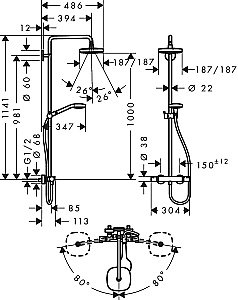 Душевая система Hansgrohe Croma Select E Showerpipe 180 2jet 27256400 купить в интернет-магазине сантехники Sanbest