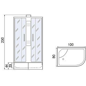 Душевая кабина Мономах XL Б/К 100x80x44 МЗ стекло прозрачное с рисунком мозаика/профиль хром купить в интернет-магазине Sanbest